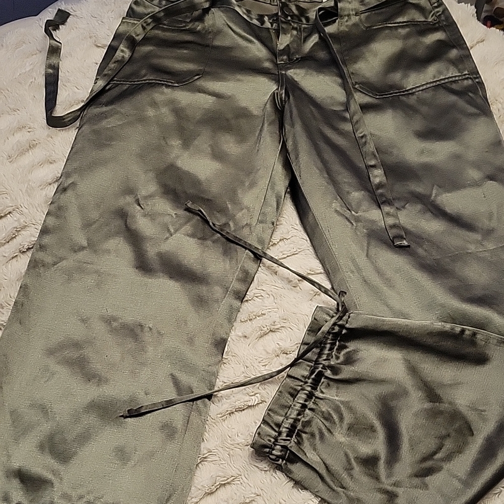 Stylish Olive Green juniors  cargo satin Pants